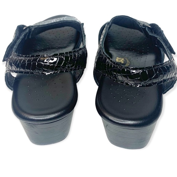 NEW! SAS Suntimer Black Croc Embossed Leather Tripad Sandals Sz 9.5-N - Picture 6 of 12